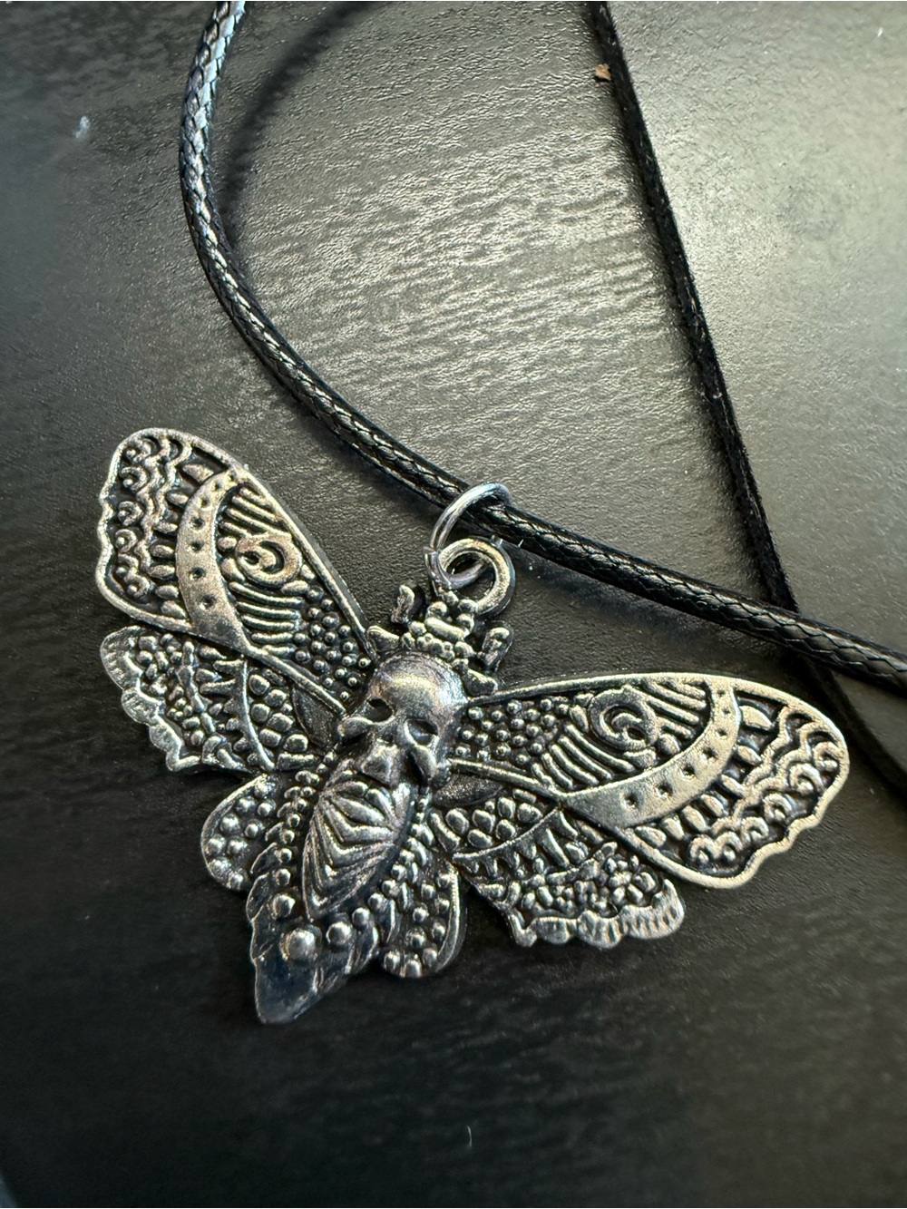 New Handmade Antique Looking Silver-Tone Moth Pendant Necklace Goth